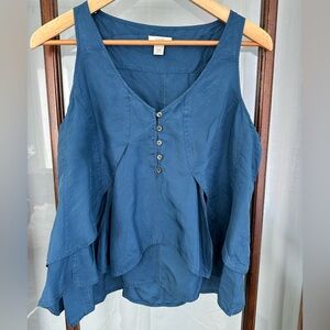 J Crew Navy Blue Sleeveless 100% Silk Blouse Size 8 Flowy Lagenlook Buttons